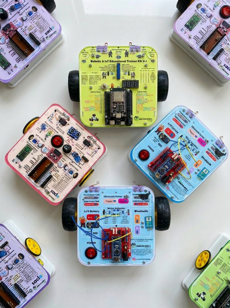 Image générée par IA, d'après une séance réelle : Kits d'apprentissage de robotique et IoT pour enfants